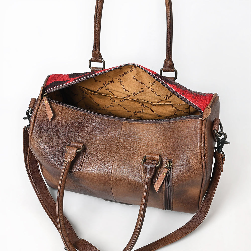 ADBG1562 Croc Embossed Leather Barrel Bag - Western Weekender Style