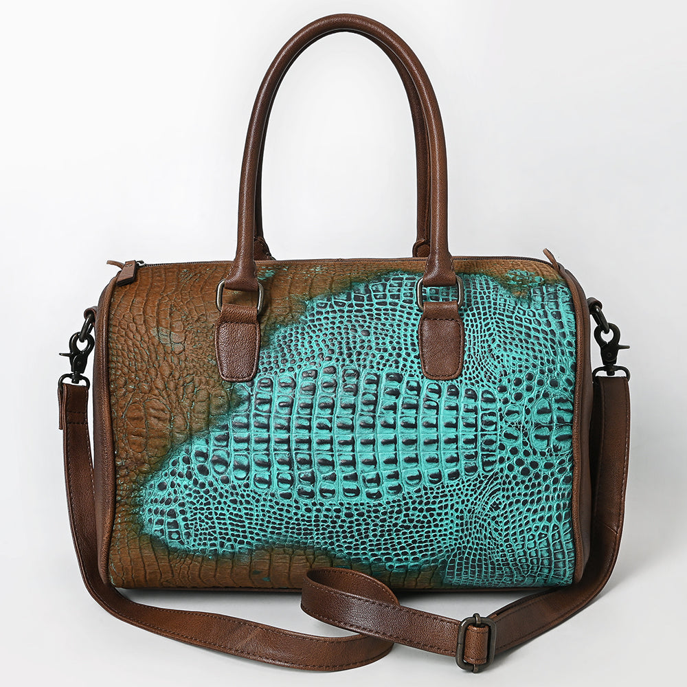 ADBG1562 Croc Embossed Leather Barrel Bag - Western Weekender Style