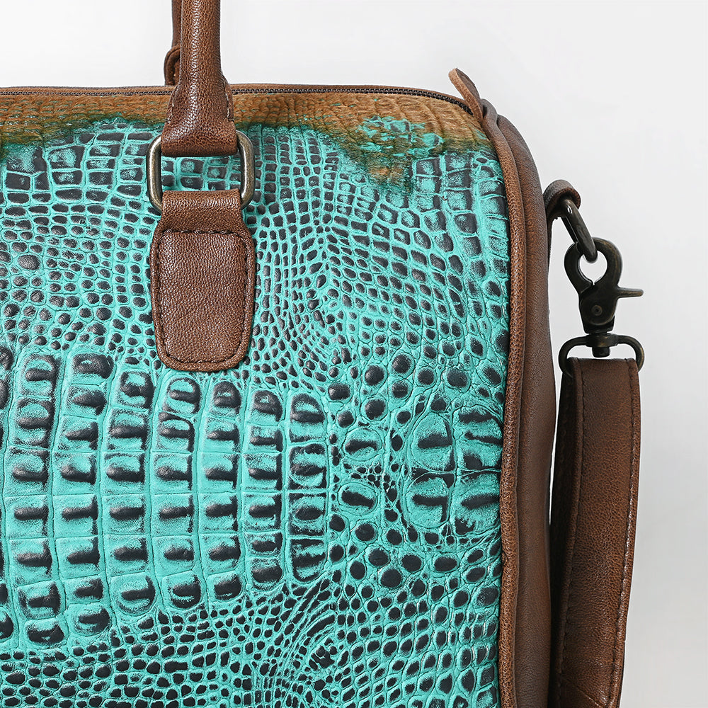 ADBG1562 Croc Embossed Leather Barrel Bag - Western Weekender Style