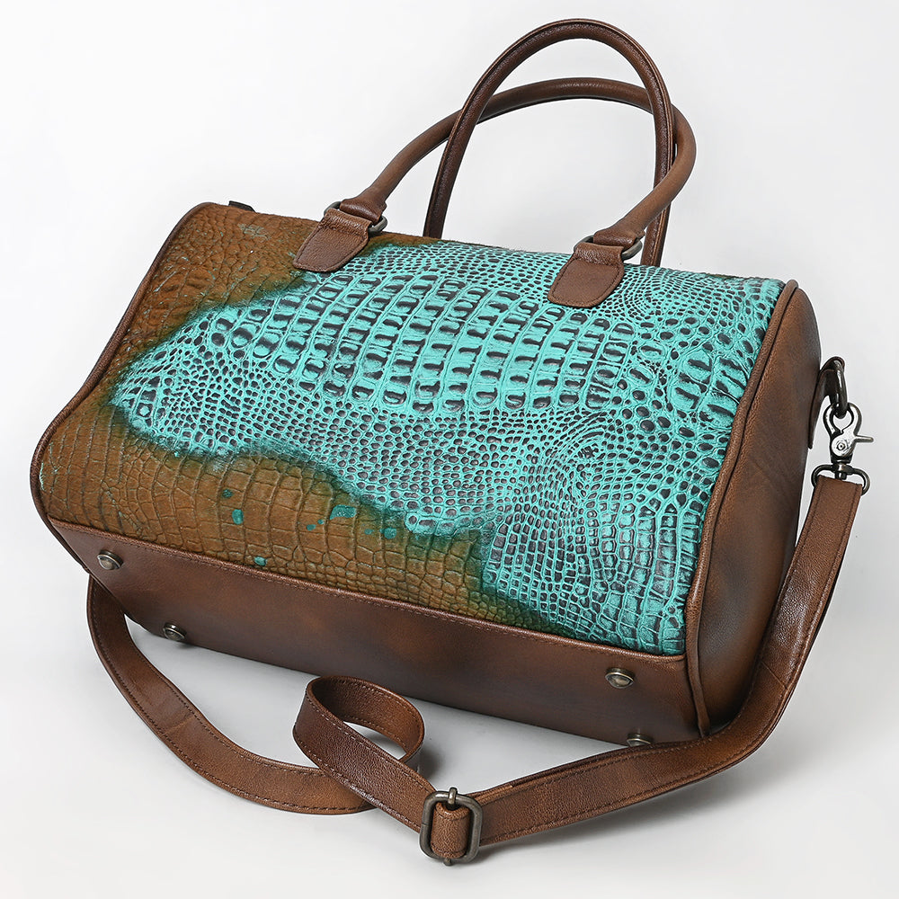 ADBG1562 Croc Embossed Leather Barrel Bag - Western Weekender Style
