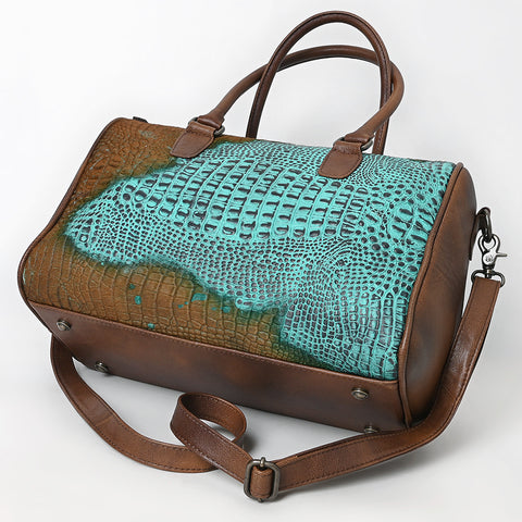 American Darling Western Leather Crocodile Embossed Speedy Bag | Premium Genuine Leather Travel Duffel Bag
