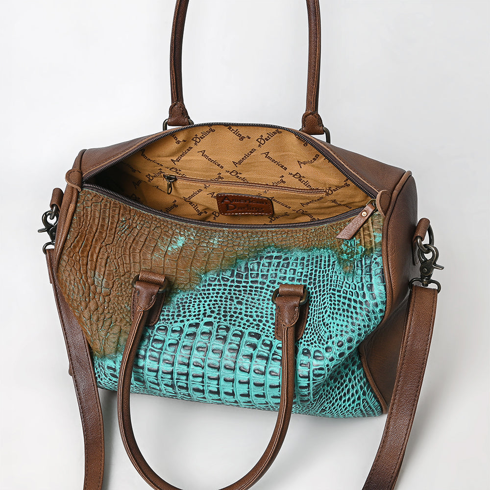 ADBG1562 Croc Embossed Leather Barrel Bag - Western Weekender Style