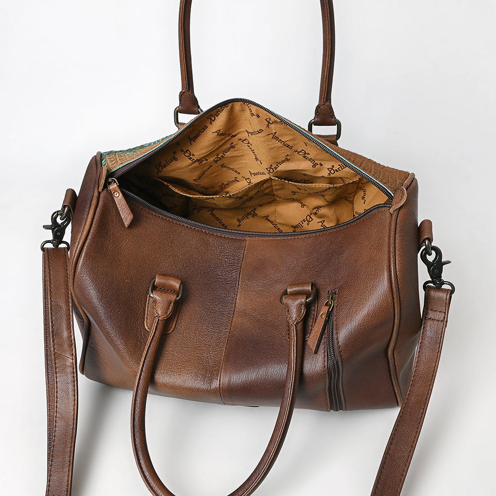 ADBG1562 Croc Embossed Leather Barrel Bag - Western Weekender Style