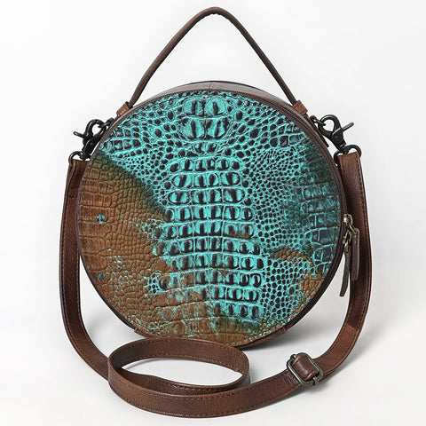 American Darling Western Genuine Leather Canteen Bag | Crocodile Embossed Round Crossbody