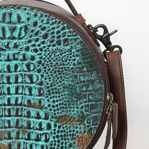 American Darling Western Genuine Leather Canteen Bag | Crocodile Embossed Round Crossbody