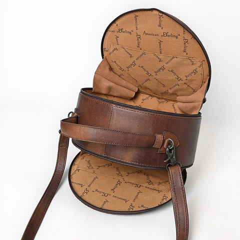 American Darling Western Genuine Leather Canteen Bag | Crocodile Embossed Round Crossbody