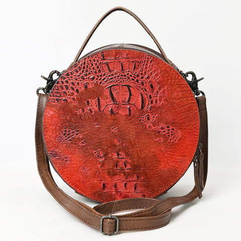 American Darling Western Genuine Leather Canteen Bag | Crocodile Embossed Round Crossbody