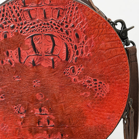 American Darling Western Genuine Leather Canteen Bag | Crocodile Embossed Round Crossbody