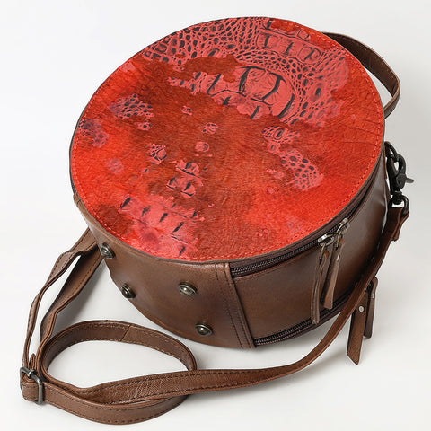 American Darling Western Genuine Leather Canteen Bag | Crocodile Embossed Round Crossbody