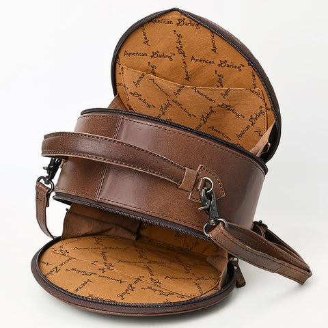 American Darling Western Genuine Leather Canteen Bag | Crocodile Embossed Round Crossbody