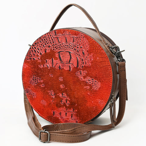 American Darling Western Genuine Leather Canteen Bag | Crocodile Embossed Round Crossbody