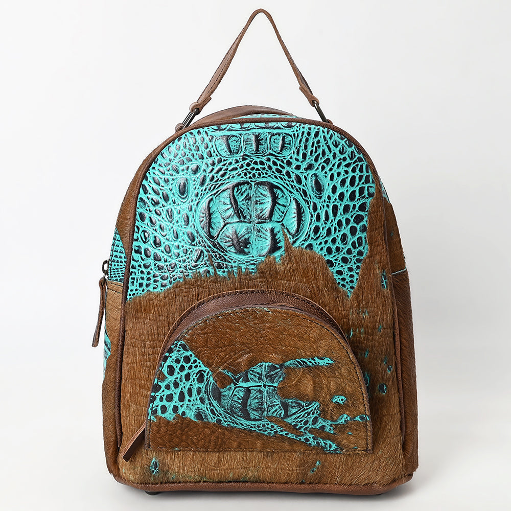 ADBG1564A Croc Embossed & Hair-On-Hide Leather Backpack - Western Rodeo Style