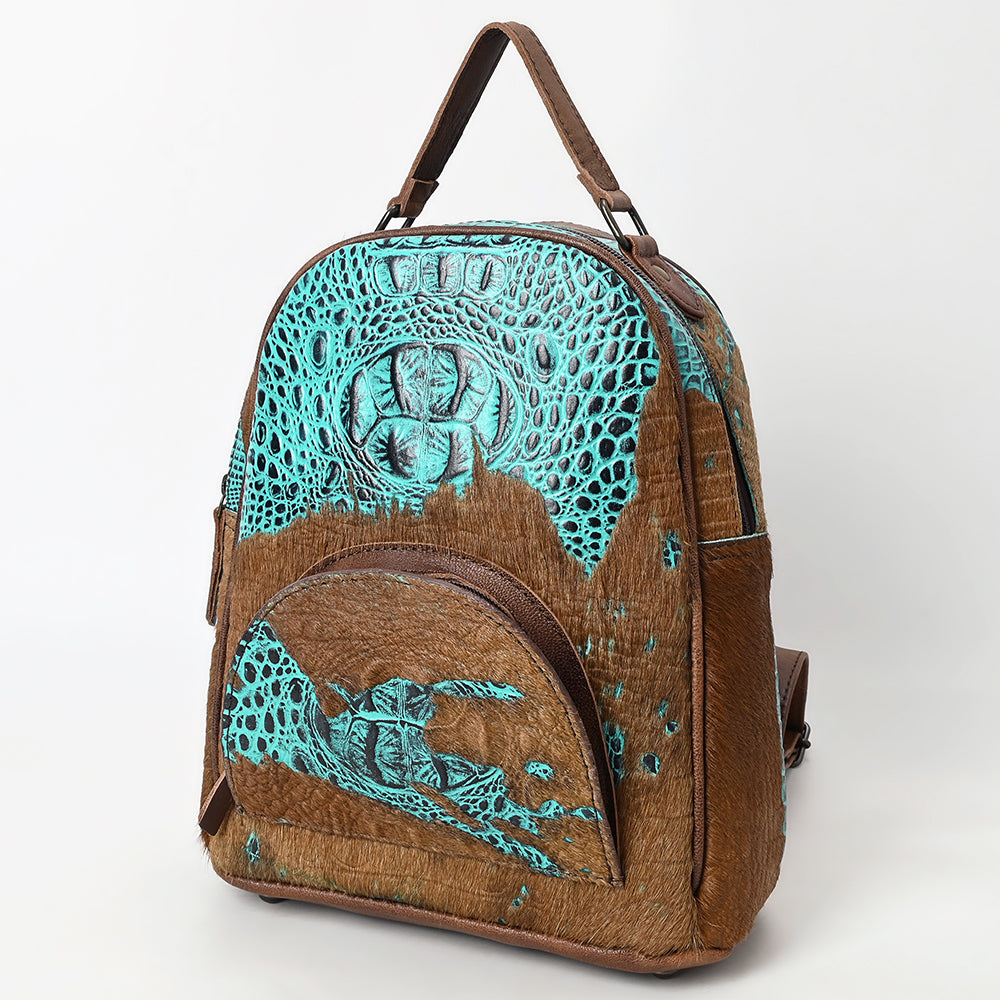 ADBG1564A Croc Embossed & Hair-On-Hide Leather Backpack - Western Rodeo Style