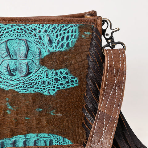 American Darling Western Leather Crossbody Bag with Fringe & Croc Embossed Detailing