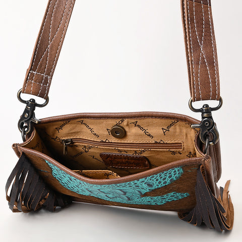 American Darling Western Leather Crossbody Bag with Fringe & Croc Embossed Detailing
