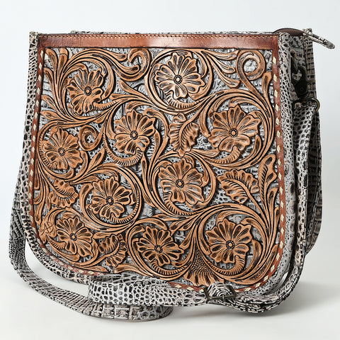 American Darling Western Leather Crossbody Bag with Hand Tooled Floral Carving