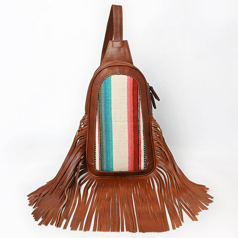 American Darling Western Leather Sling Bag with Fringe and Hand Woven Saddle Blanket