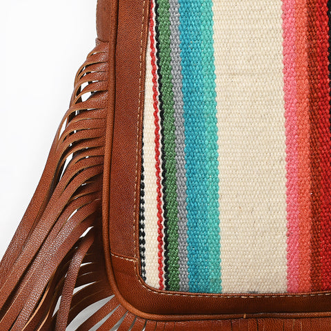American Darling Western Leather Sling Bag with Fringe and Hand Woven Saddle Blanket