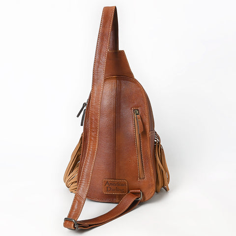 American Darling Western Leather Sling Bag with Fringe and Hand Woven Saddle Blanket