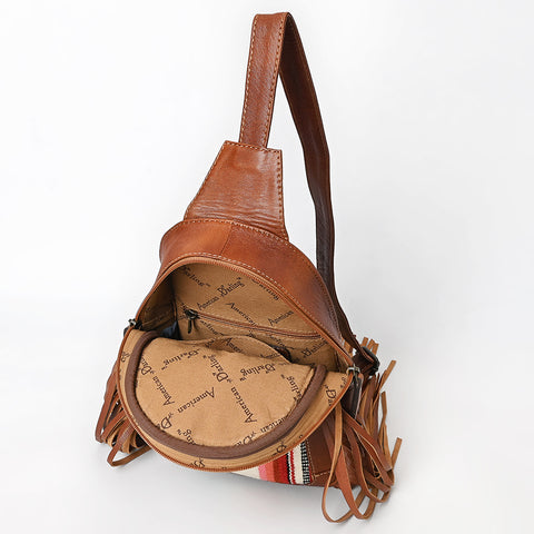 American Darling Western Leather Sling Bag with Fringe and Hand Woven Saddle Blanket
