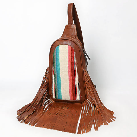 American Darling Western Leather Sling Bag with Fringe and Hand Woven Saddle Blanket