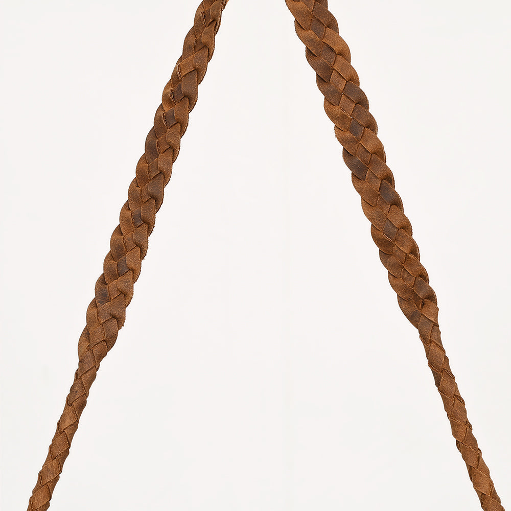 ADBGM474 Western Fringe Leather Wallet Bag - Rawhide Style with Turquoise Concho & Braided Strap