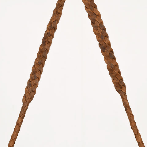 ADBGM474 Western Fringe Leather Crossbody Bag - Rawhide Style with Turquoise Concho & Braided Strap
