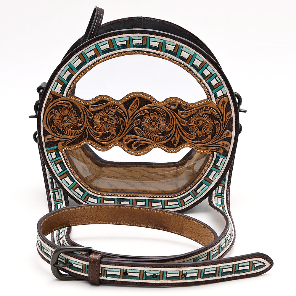 ADBGZ873 Clear Canteen Western Bag with Hand-Tooled Leather & Turquoise Inlay | American Darling