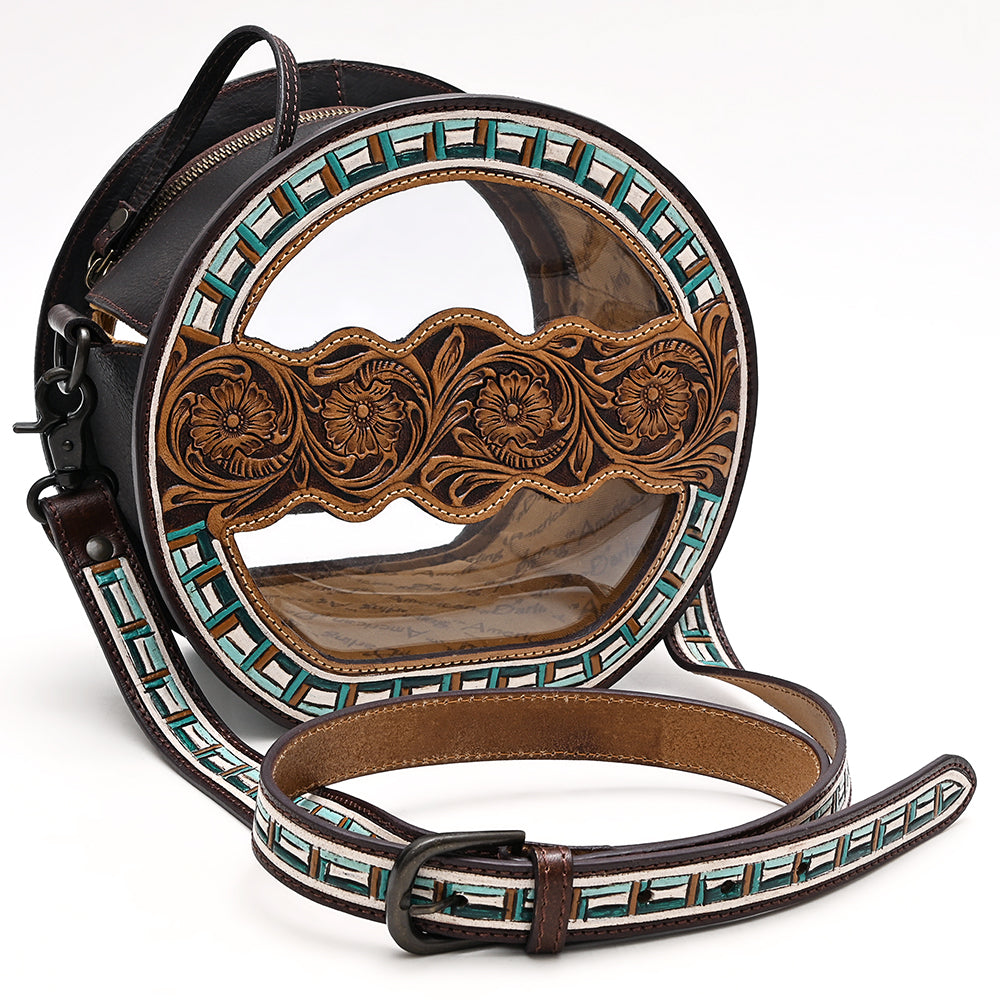 ADBGZ873 Clear Canteen Western Bag with Hand-Tooled Leather & Turquoise Inlay | American Darling