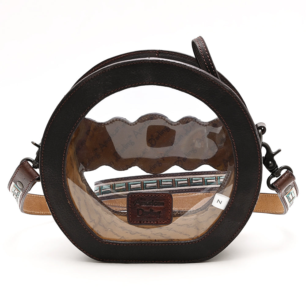 ADBGZ873 Clear Canteen Western Bag with Hand-Tooled Leather & Turquoise Inlay | American Darling