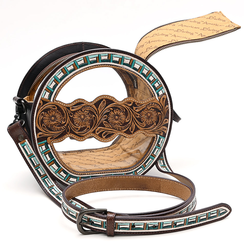 ADBGZ873 Clear Canteen Western Bag with Hand-Tooled Leather & Turquoise Inlay | American Darling