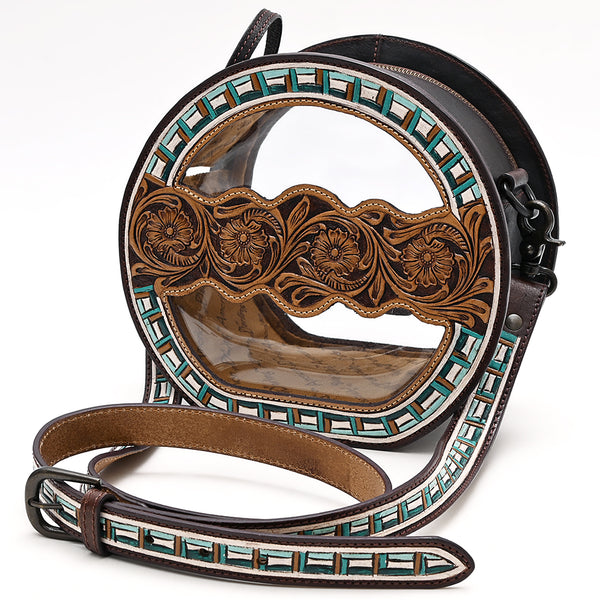 ADBGZ873 Clear Canteen Western Bag with Hand-Tooled Leather & Turquoise Inlay | American Darling