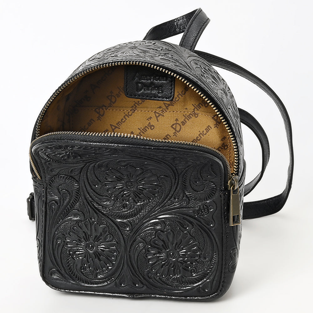 ADBGZ875A Mini Black Leather Backpack | Hand-Tooled Western Bag by American Darling