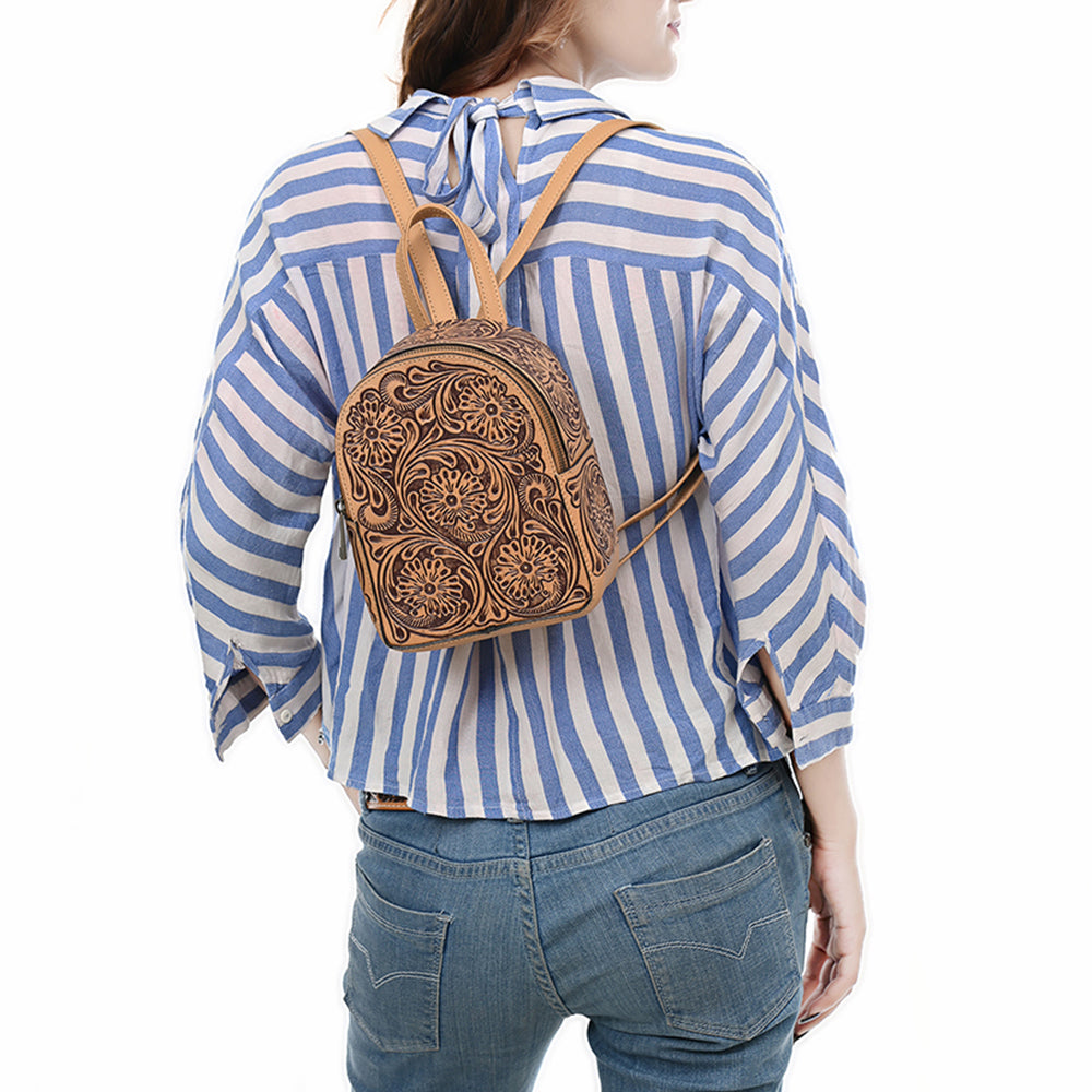 ADBGZ875 Mini Leather Backpack | Hand-Tooled Floral Western Bag by American Darling
