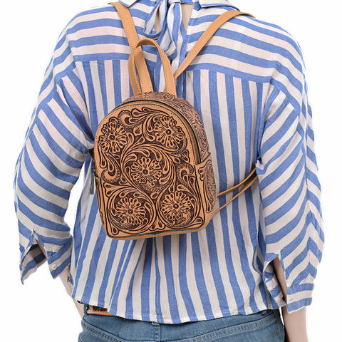 ADBGZ875 Mini Leather Backpack | Hand-Tooled Floral Western Bag by American Darling