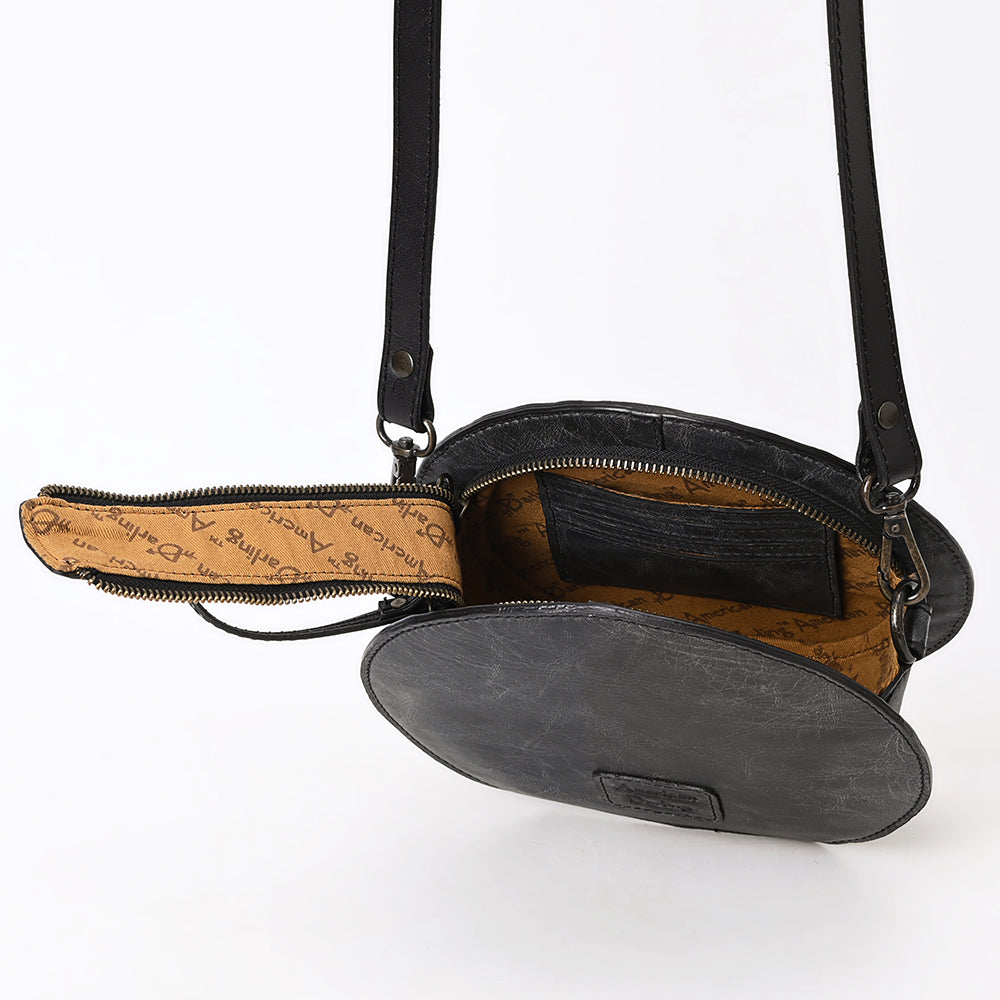 ADBGZ877 Round Cowhide & Hand-Tooled Leather Canteen Bag | American Darling