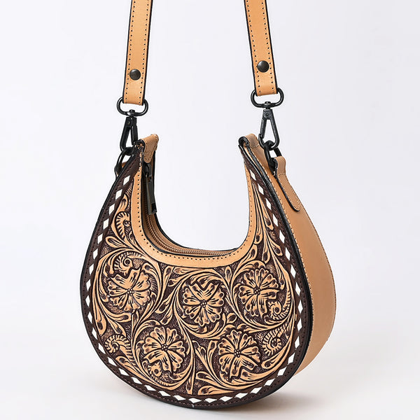 ADBGZ878 Half-Moon Hand-Tooled Leather Crossbody Bag | American Darling