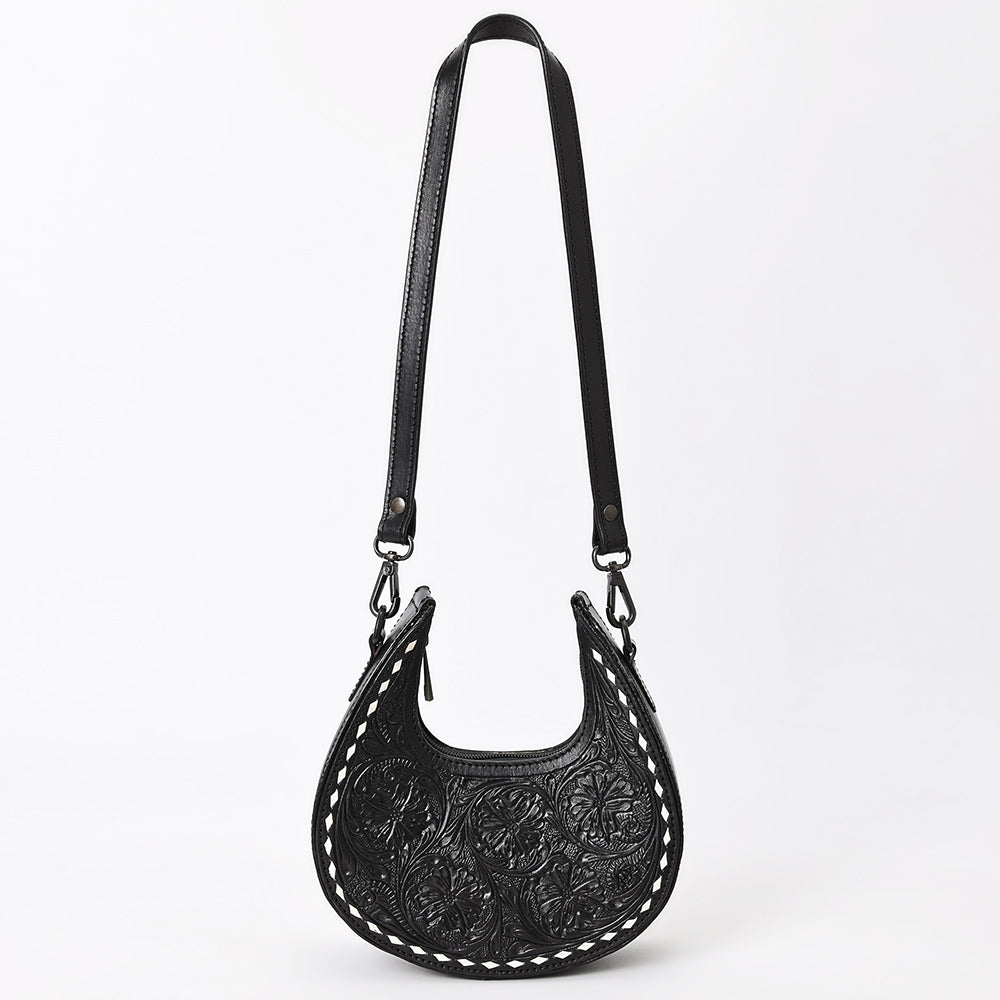 ADBGZ878B Black Half-Moon Hand-Tooled Leather Hobo Bag | American Darling