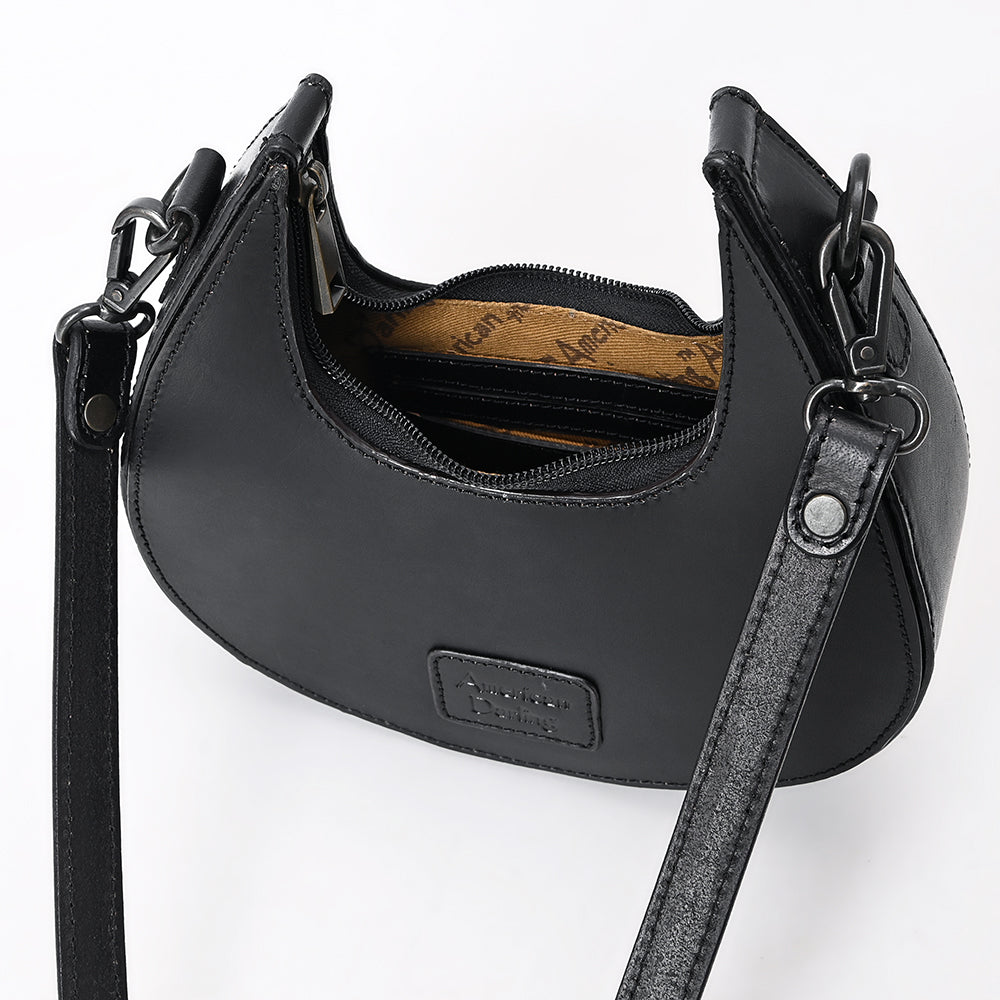 ADBGZ878B Black Half-Moon Hand-Tooled Leather Hobo Bag | American Darling