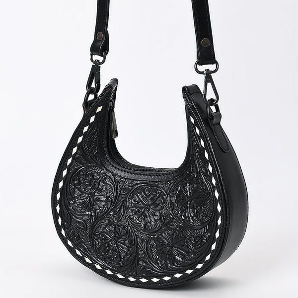 ADBGZ878B Black Half-Moon Hand-Tooled Leather Crossbody Bag | American Darling