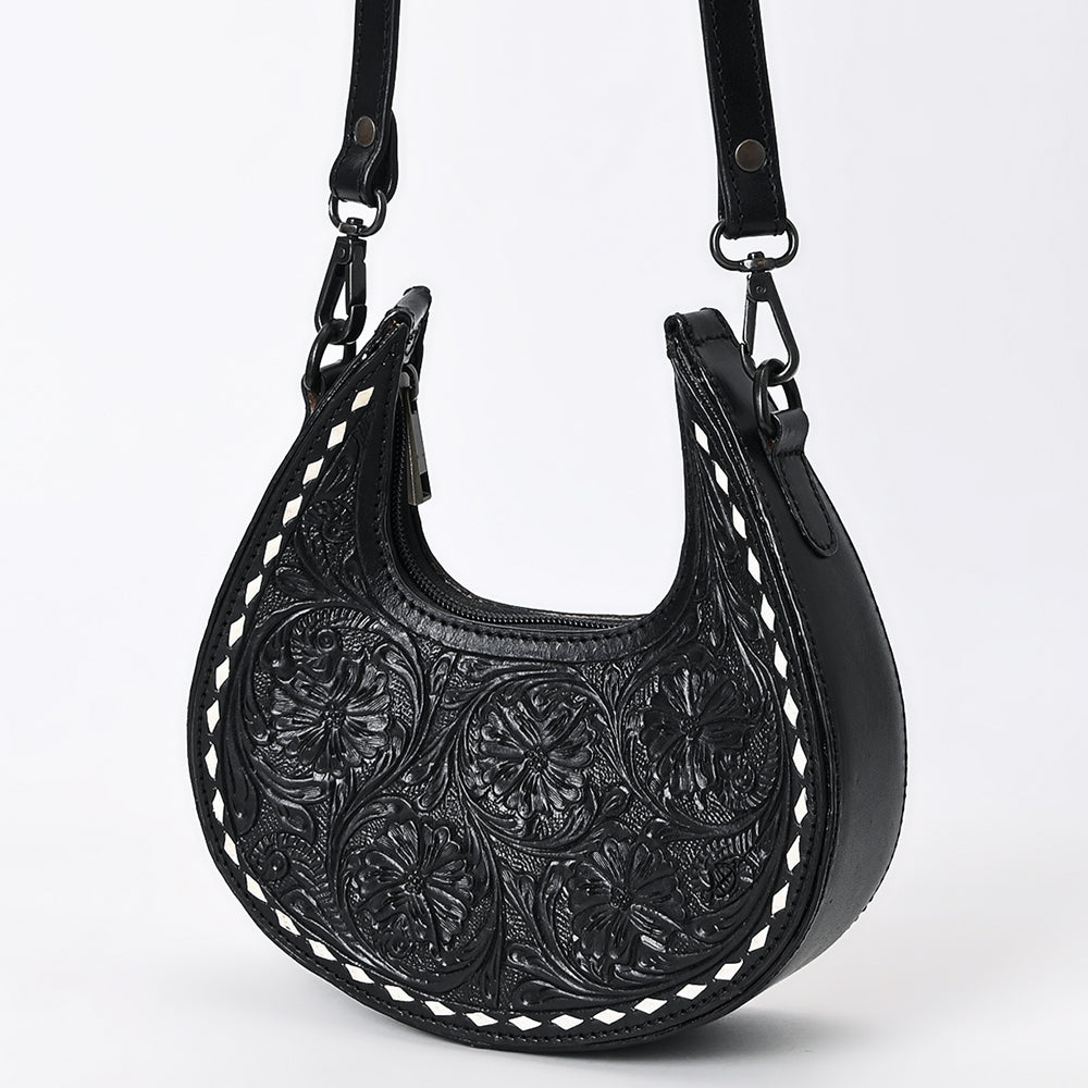 ADBGZ878B Black Half-Moon Hand-Tooled Leather Hobo Bag | American Darling