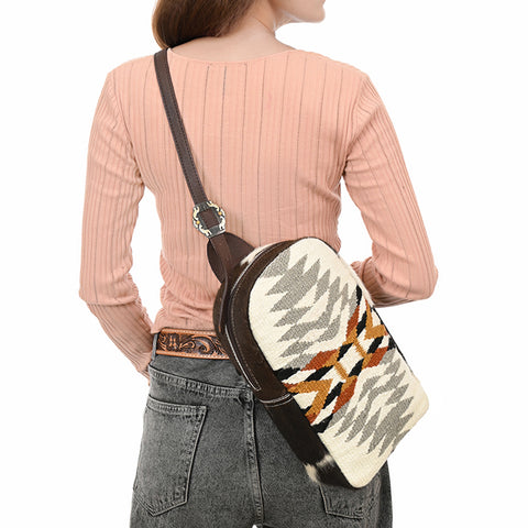 American Darling Hand Woven Saddle Blanket Hair-On Cowhide Genuine Leather Sling Bag