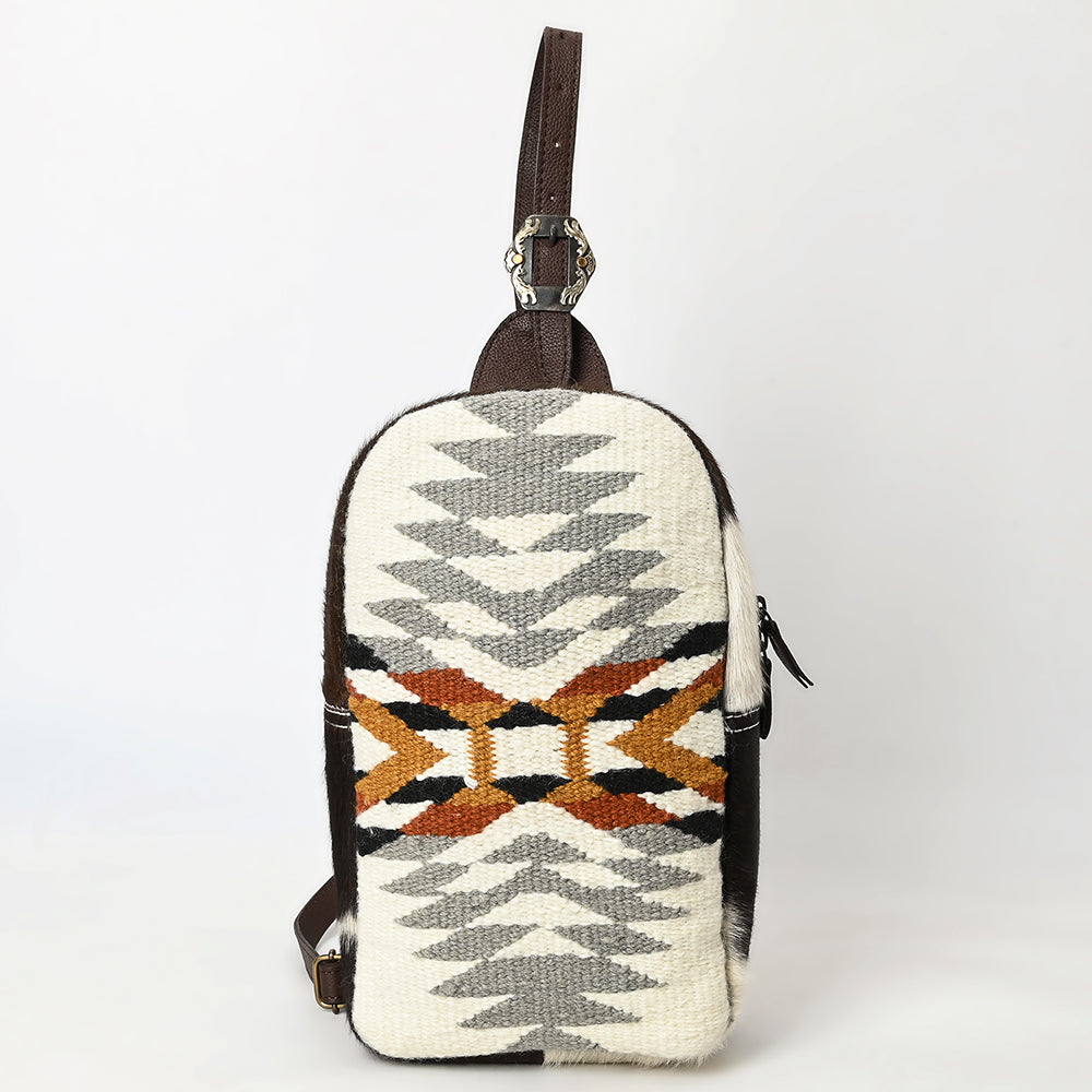 ADBGA631 Southwestern Wool Crossbody Sling Backpack with Cowhide & Buckle Strap