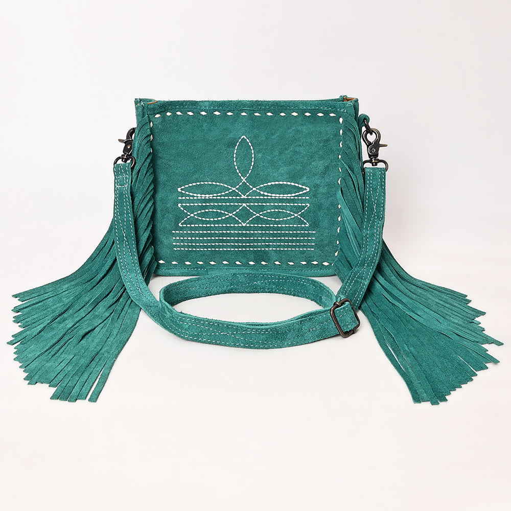 ADBG1572 Genuine suede Fringe Crossbody - White Stitch Western Bag