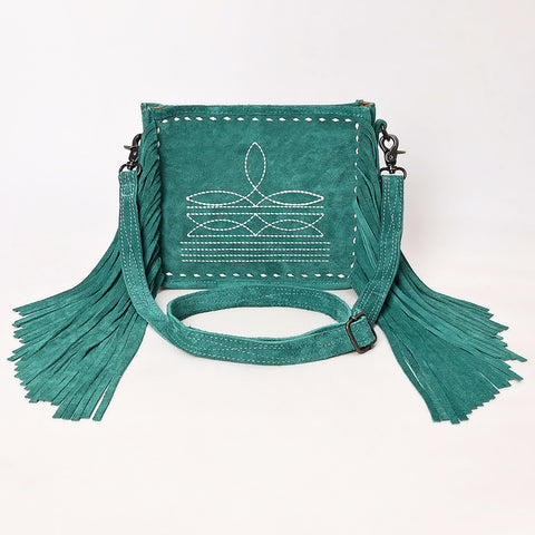 American Darling Western Genuine Suede Leather Crossbody Bag with Fringe & Buck Stitch Detailing