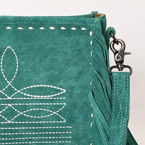American Darling Western Genuine Suede Leather Crossbody Bag with Fringe & Buck Stitch Detailing