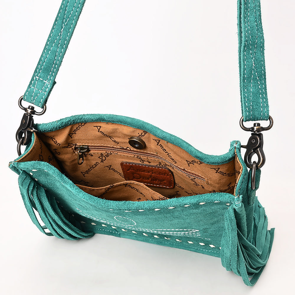 ADBG1572 Genuine suede Fringe Crossbody - White Stitch Western Bag