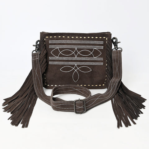 American Darling Western Genuine Suede Leather Crossbody Bag with Fringe & Buck Stitch Detailing