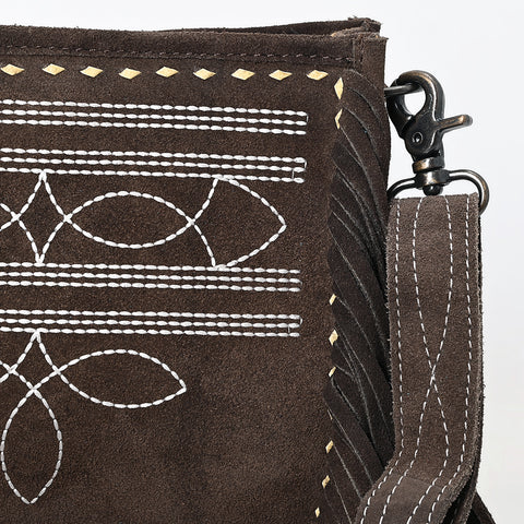 American Darling Western Genuine Suede Leather Crossbody Bag with Fringe & Buck Stitch Detailing