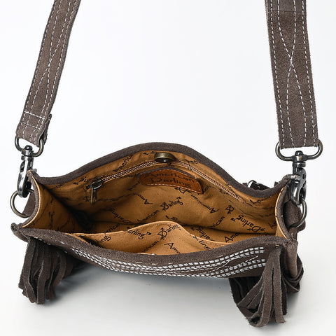 American Darling Western Genuine Suede Leather Crossbody Bag with Fringe & Buck Stitch Detailing